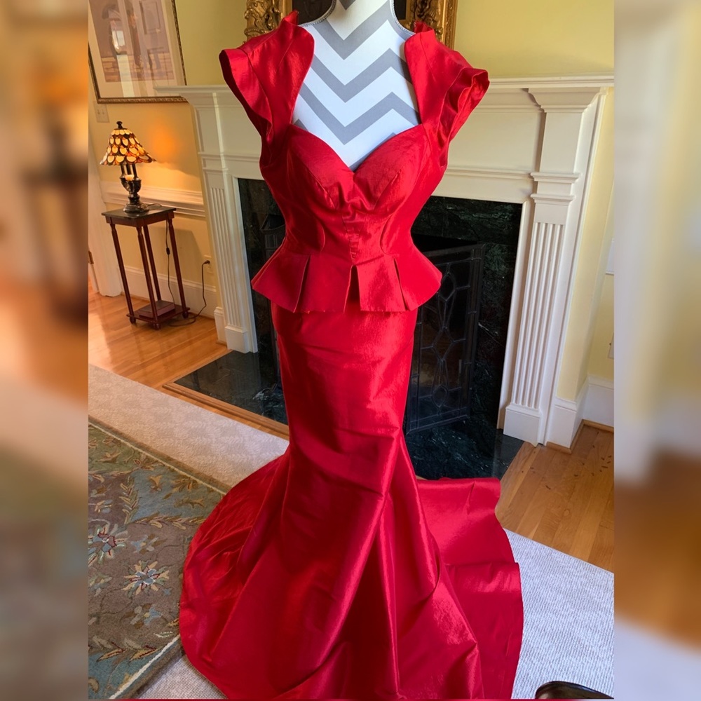 MacDuggal Red Peplum Pageant